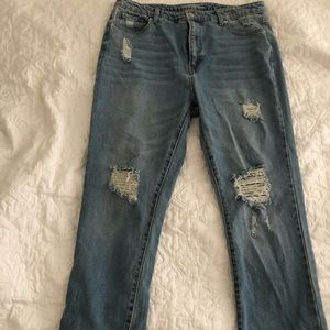 Distressed kick flare jeans